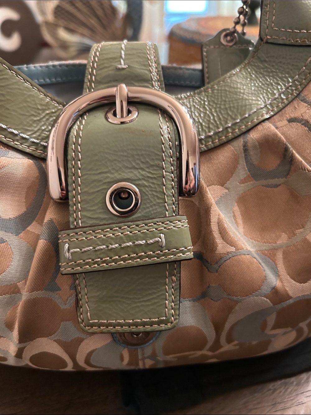Coach bag. Women's Green Accent Signature-Pattern Shoulder Bag - Picture 2 of 12